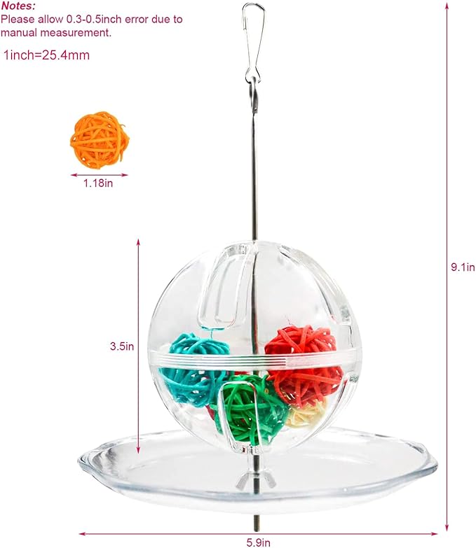 Bird for Creative Foraging Feeder Food Ball Rotate Training Toy Rattan for Small and Parrots Parakeets Conu Bird Foraging Feeder Toys Food Stainless Steel Hanging Food Treat Holder
