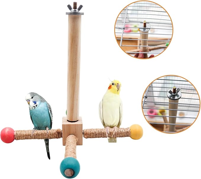 2 Pack Bird Stand Perch Toy, Interactive Wooden Rotating Parrot Perch for Bird Cage, Enrichment Parakeet Toys, Cage Accessories for Budgies, Cockatiels, Lovebirds, Canaries, Finches, Other Small Birds