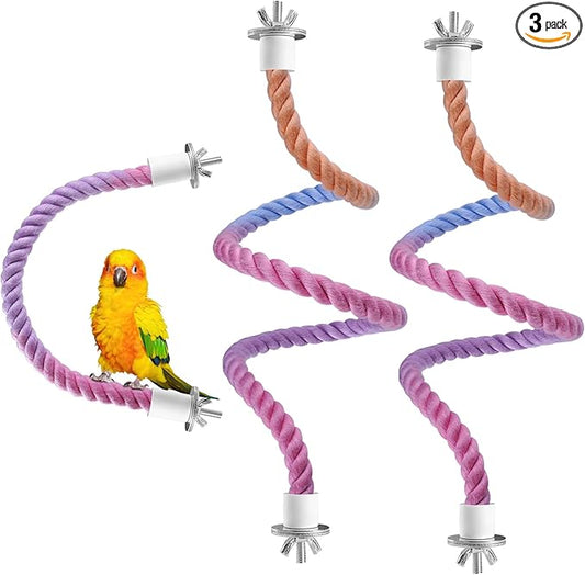 3 Pcs Bird Rope Perches Gradient Color, Bendable Parrot Bird Perch Rope Stand for Cage, Stand Climbing Stand Toy for Cockatiels, Lovebirds, Budgies, Parakeets (2 Long + 1 Short)