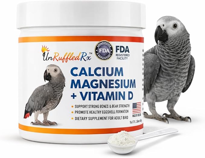 UnRuffledRx™ Bird Calcium Plus with Magnesium and D3, Dissolves Clear and Tasteless in Water, Supports Bone, Muscle, Feather and Egg Health, 45 Servings, Made in FDA-Registered USA Facility