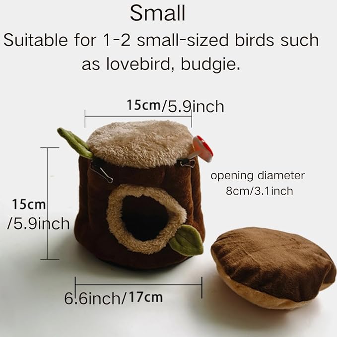Warm Winter Bird Nest with Removable Cushion, Stump Style Bird House, Soft and Washable Hanging Bed Hammock for Parrot, African Grey,Chinchilla,Ferret, Bunny,Small Animal Houses & Habitats (Small)