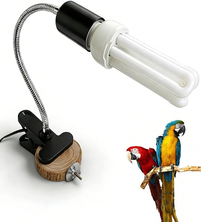 KINGYEENUO Bird Cage Light Fixture Combo Kit, Clip Lamp with Wooden Plywood & 2.4 UVB UVA 20W Compact Fluorescent Bulb, E26 Base UVB Light Combo for All Kinds of Captive Birds