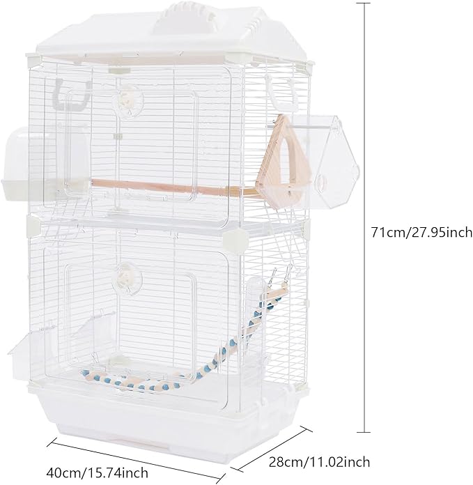 2-Door Wrought Iron Bird Cage Parakeet Cage with Roof & Handles, 28" H Parrot Cage Pet Birds Flight Cage, Interactive Birdcages Bird House Travel Cages for 1-3 Birds (Transparent)