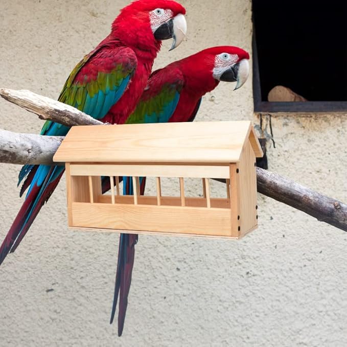 Pigeon Feeding Trough Bird Feeding Dish Dispenser Wooden Feeder Wooden Feeder Food Tool Chicken Duck Poultry House (40cm 14 Holes)