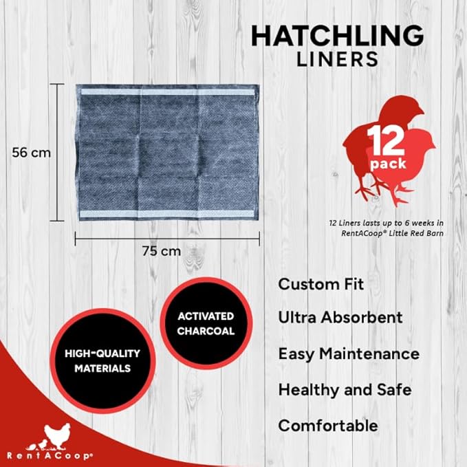 RentACoop Hatchling Liners for Little Red Barn Pack of 12 - Odor-Control Chick Brooder Pads - Absorbent, Leakproof Bedding for Baby Chicks, Ducklings, and More