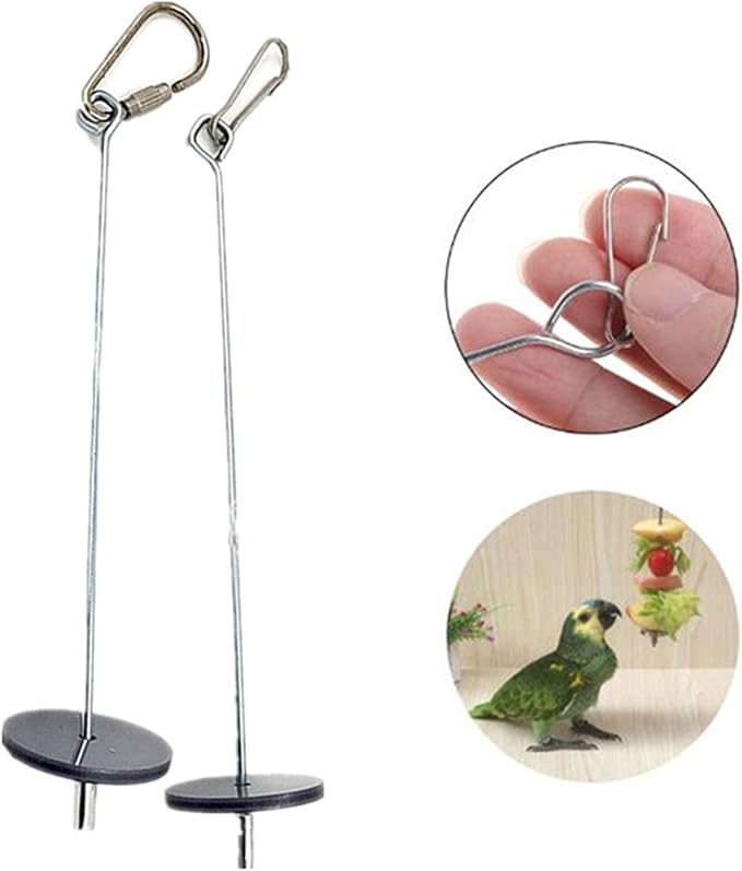 Sevenfly 1Pcs Bird Food Holder Stainless Steel Veggies Fruit Skewer Holder Hanging Bird Treat Feeder Vegetable Stick Holder Tool Foraging Toy for Parrot