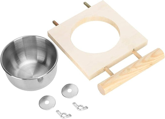 Pet Feeder, Parrots Feeding Dish Cups Stainless Steel Food Water Feeder Cage Accessory with Stand