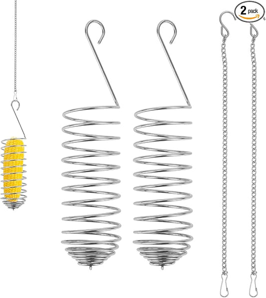 2pcs Spray Millet Treat Holder, Stainless Steel Parrot Food Holder with Suspension Chain Bird Foraging Chew Toy Feeder Cage Accessories for Macaw Cockatoo Parakeet Canary