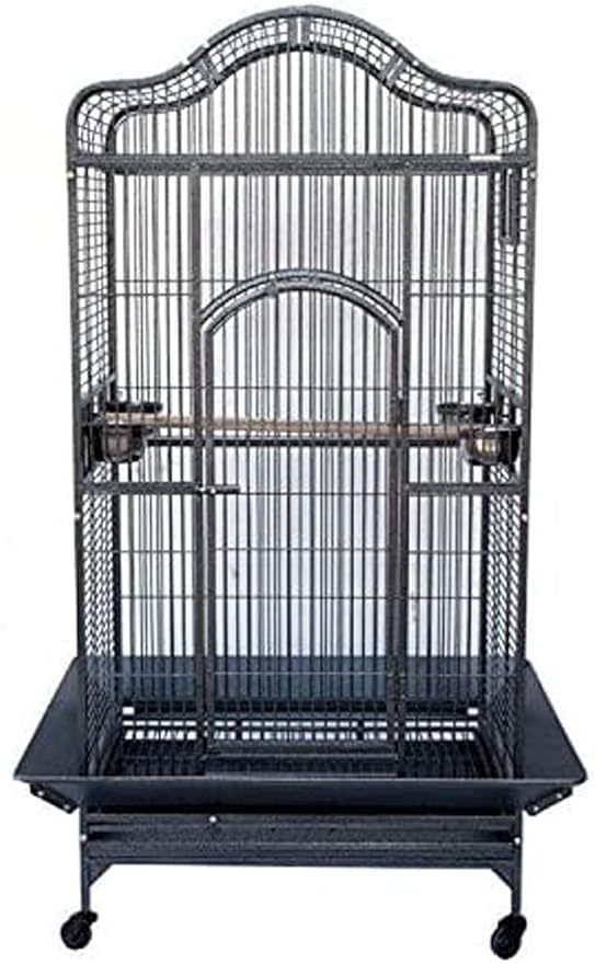 2 Color, Extra Large Wrought Iron Dome Top for Macaw Goffin's Cockatoo Cockatiels African Grey Amazon Parrots Green Cheek Conures Caique Bird Cage with Rolling Stand (Black-Vein)