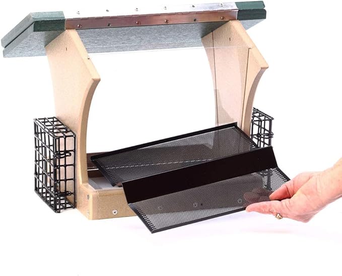 Birds Choice SN300-S Two-Sided Hopper Feeder, Recycled Bird Feeder w/ Two Suet Cages, Large, Taupe/Green
