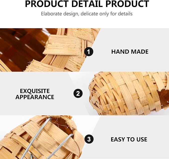 Milisten 6Pcs Handmade Bamboo Bird Nests with Hooks for Outdoor Bird Roosting Houses Winter Shelter and Garden Decoration