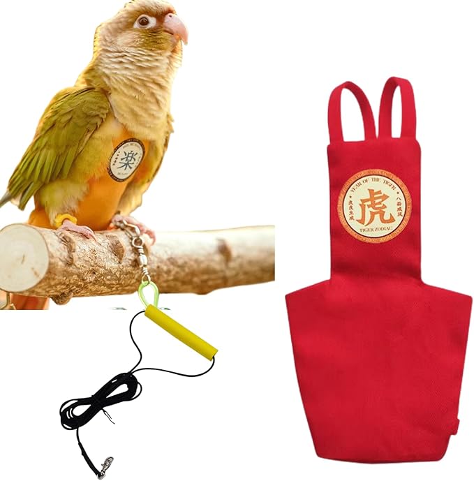 MANON ROSA Bird Diapers Leash Set Washable Reusable Handmade Flight Suit Waterproof Inner Layer - Protective Parrot Nappy Clothes Parakeets Macaws Budgies Canaries (Red5,Zebra Finch)