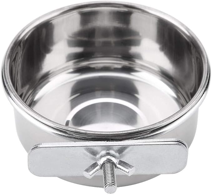 Hanging Adjustable Food Water Food Feeding Bowl Stainless Steel Parrot Parakeet Feeder Bird Cage Accessory Drinking Cup (S)