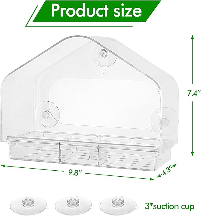 Outdoor Window Bird Feeder for Cats Viewing - Clear Bird Feeder with Strong Suction Cup, Cat Perch Accessories for Entertaining Watching, L