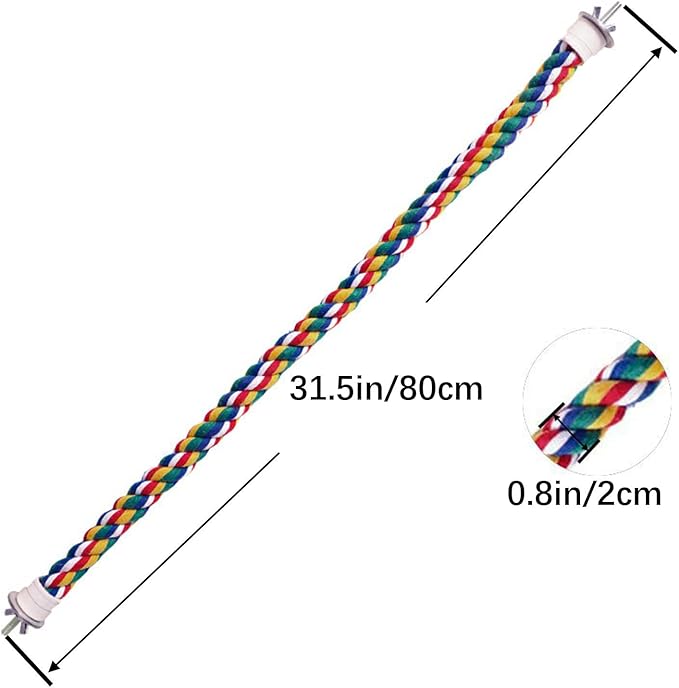 Bendable Fun Climbing Bird Cotton Rope Perch, Colorful Bungee Toy for Parrot, Bird Cage Accessories (31.5'' Metal Nut)