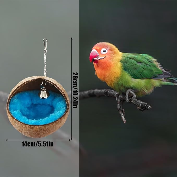 Natural Coconut Shell Bird Nest,1PC Parrot Snuggle Hut Bird Nest House,Hanging Budgie Tent Beds Resting Place for Conure Cockatiel Budgies Lovebird Parakeets Hamster Squirrel Rat Gerbil Mice