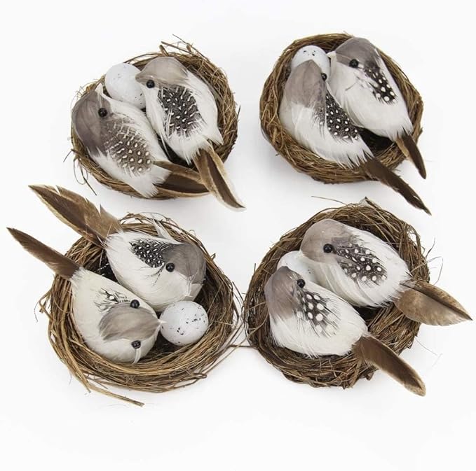 2Pcs Simulation Bird Nest with Bird and Eggs Decor,Fake Foam Feather Birds,Artificial Birds,for DIY Craft Tree Decoration Artificial Plants and Flowers,Home Decor for Garden Yard Home Party Easter