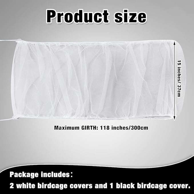 3 Pieces Large Adjustable Bird Cage Cover Seed Feather Catcher Birdcage Nylon Mesh Net Cover Soft Skirt Guard for Parakeet Macaw African Round Square Cage (118 x 15 Inch in Circumference and Width)