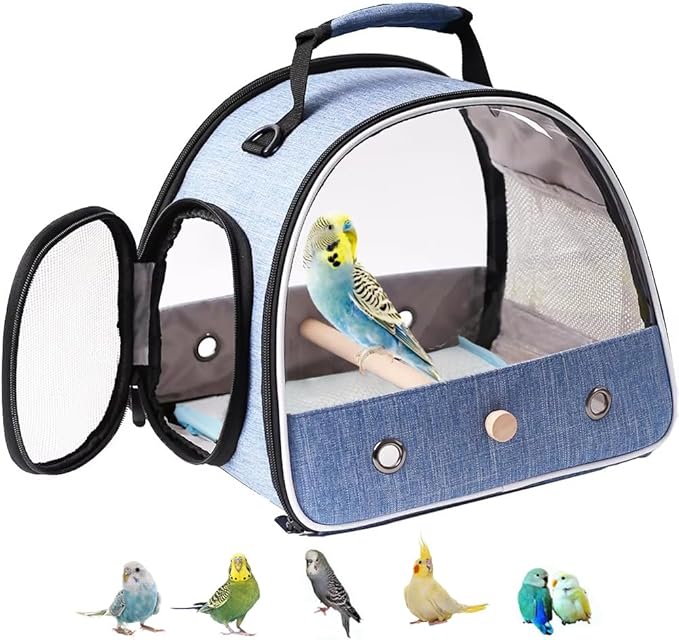 Small Bird Travel Carrier, Portable Bird Travel Carrier for Parakeet, Parrot, Budgie, Guinea Pig, Bearded Dragon Reptile Carrier for Hiking Vet Visit Bicycle Ride (Blue)