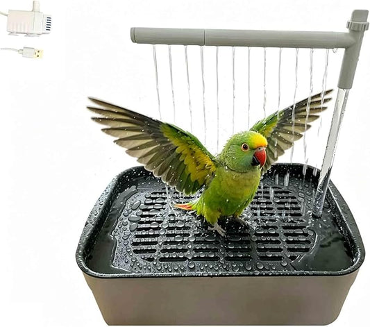 Automatic Parakeet Bird Bath with Pump,Adjustable Water Flow & Parrot Shower,USB Powered Bird Fountain Bathtub for Cage,Quiet Circulating Water System for Budgie,Lovebird (L)