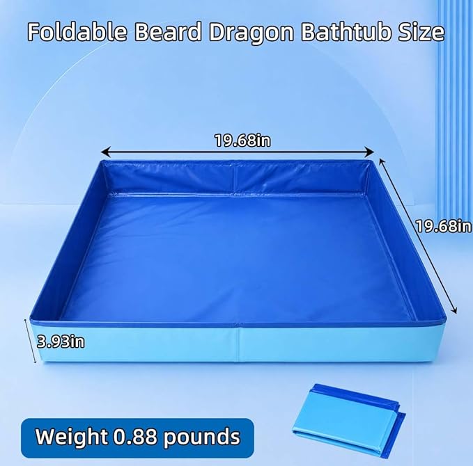 Large Foldable Reptile Bath Tub, Square Bearded Dragon Bath and Bathtub for Bathing and Soaking, Portable Pet Pool for Bearded Dragons, Turtles, Lizards and Small Animals