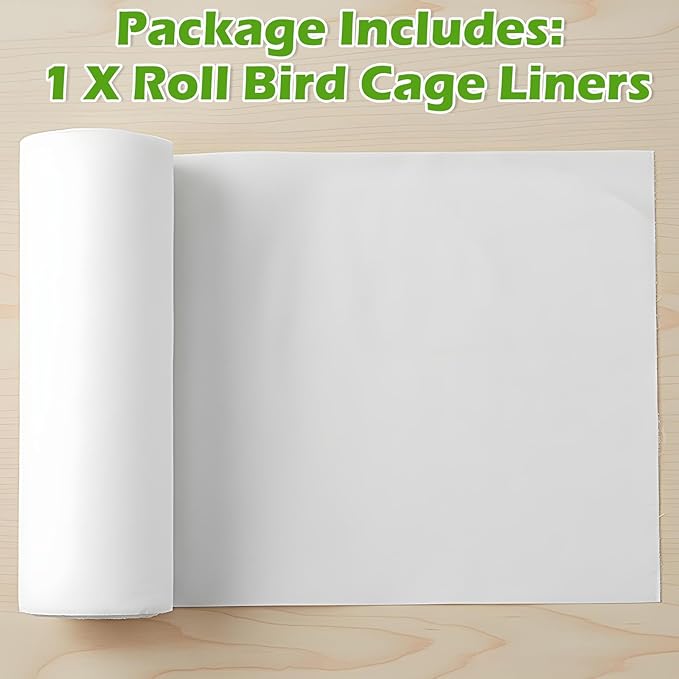 100 Ft x 17.3 Inch Bird Cage Liner, Disposable White Non-Woven Bird Cage Liners Large Size Precut Absorbent Cushion Pad Mat Accessories for Pet, Parrot, Animal