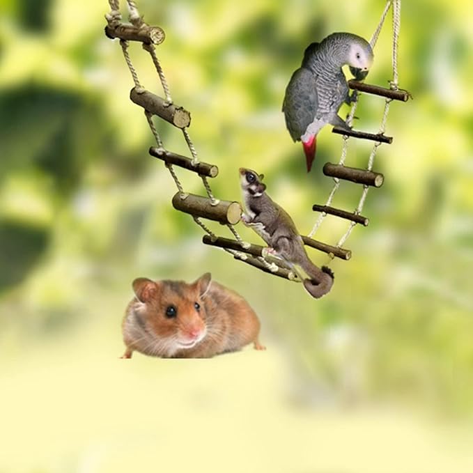 Pet Rope Ladder, Hamster Bird Ladder Climbing Rope Ladder Birds Swing Hanging Bridge Toys for Mouse, Chinchilla, Rat, Squirrel, Dwarf Hamster, Parrot - 39.37 Inch