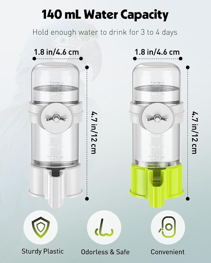 Pawfly 2 Pcs Bird Water Dispenser, Automatic Bird Water Feeder, Plastic Bird Cage Water Dispenser, White&Green Parrot Waterer for Parakeet Cockatiel Budgie Lovebirds (Not Fit for Food Feeding)