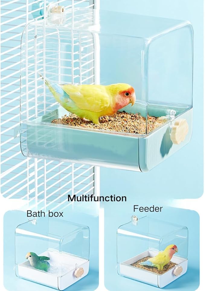 Bird Bath for Cage, Cleaning Pet Supplies Cockatiel Bird Clear Spacious Bathtub with Bottom Drawer for Parrots Parakeets, Conures, Quakers, Portable Shower for Most Birdcage (Yellow)