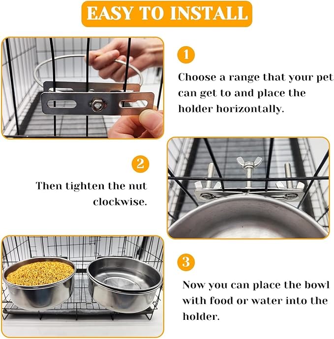 PINVNBY 2pcs Stainless Steel Bird Bowl Feeding Dish Cups for Parrot, Parakeet, African Greys, Conure, Cockatiels, Lovebird, Budgie, Chinchilla (L)