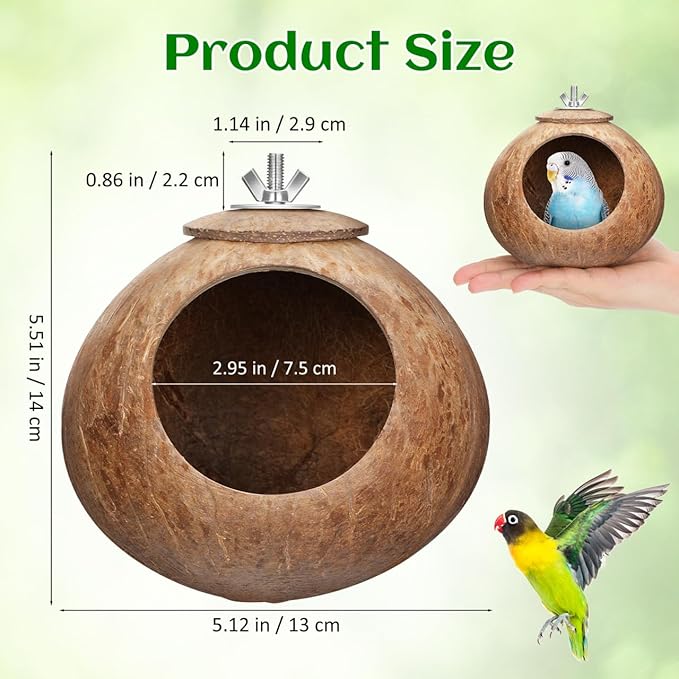 POPETPOP Natural Coconut Fiber Hanging Birdhouse for Cage - Coconut Shell Pet Bird Nest, Hanging Bird Breeding Nest for Parrot Parakeet Lovebird Finch Canary