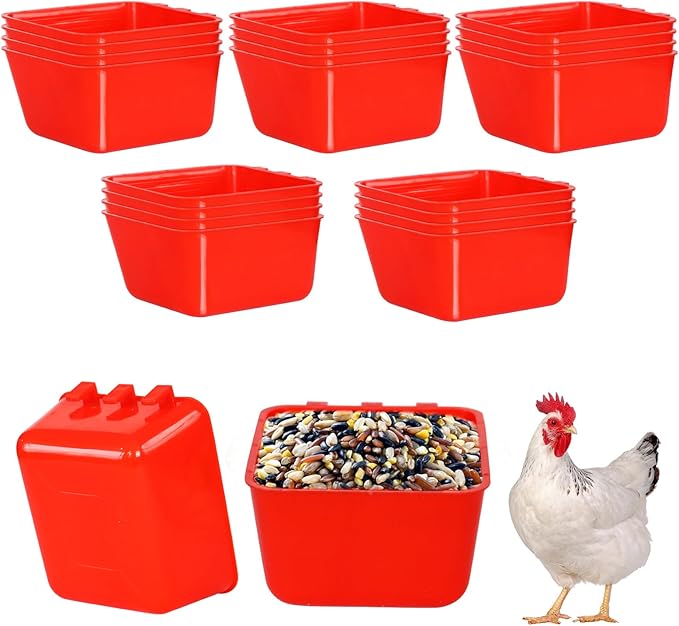 20 Pcs Hanging Chicken Waterer 16oz Small Poultry Feeder Cups for Cage, Plastic Bird Water Dispenser with Hook, Quail Pigeon Parakeet Feeding Supply for Outdoor Coop Indoor Pen (Red)