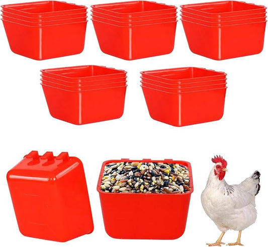 20 Pcs Hanging Chicken Waterer 16oz Small Poultry Feeder Cups for Cage, Plastic Bird Water Dispenser with Hook, Quail Pigeon Parakeet Feeding Supply for Outdoor Coop Indoor Pen (Red)