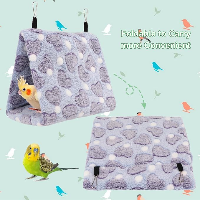 2PCS Bird Bed for Cage, Warm Cozy Hanging Bird Hammock Hut Tent for Parrot, Finch, Budgies, Parakeets, Cockatiels, Soft Plush Hideaway Bird Hut Beds (Pink+Purple)