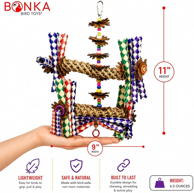 Bonka Bird Toys 1241 Double Helix 11" High by 9" Wide Parrot Toy, Amazon, African Grey, Conure, and Similar Sized Birds