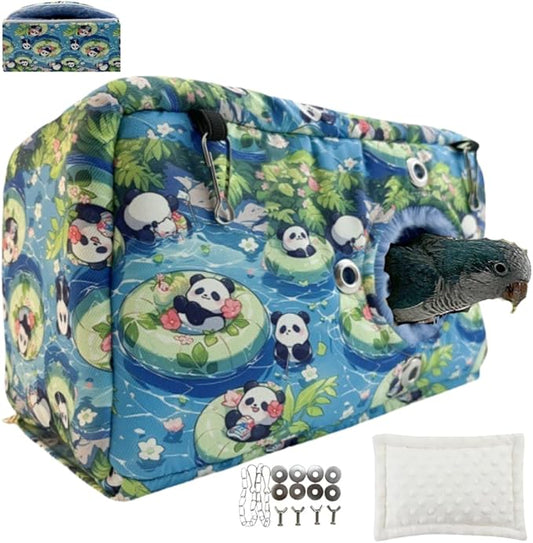 Large Winter Warm Bird Nest House, Zipper Design On the Back for Easy Cleaning, Bird Bed for Cage, Parrot Nest Snuggle Shed Hut, Easy to Install for Quakers Lovebirds Conures Budgies (Blue,Medium)