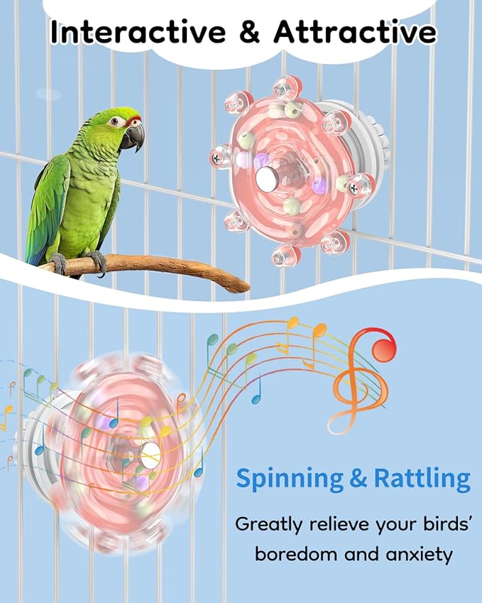 Pawfly Bird Toys for Parakeets, Colorful Spinning Wheel Chew Toy, Interactive Spinner Rattle Parrot Toys, Cockatiel Toy, Parakeet Toys, Bird Cage Accessories for Entertainment Chewing Exercise, Red