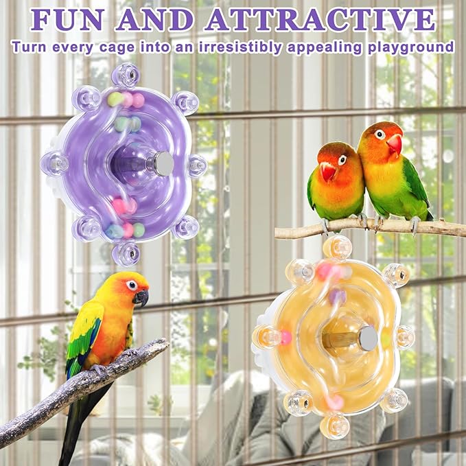 2 Pcs Bird Toys for Parakeets, Parrot Spinner Toy, Colorful Parakeet Toys Wheel, Interactive Spinner Rattle Parrot Toys for Bird Cage, Accessories for Entertainment Chewing Exercise