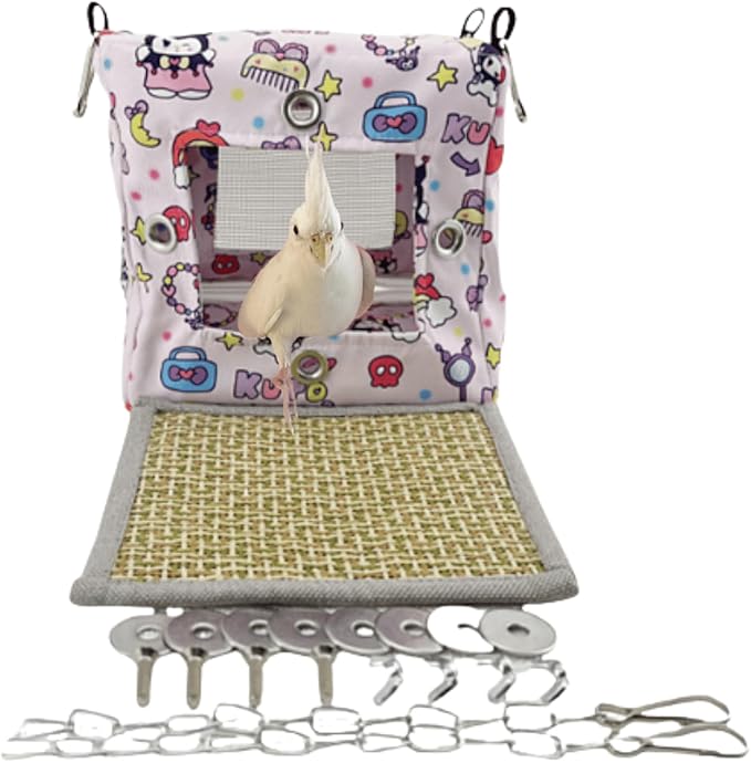 Large Spring Summer Breathable Bird Nest House, Zipper Design On The Back for Easy Cleaning, Conure Bed for Inside or Outside The Birdcage (Square-Purple,L)