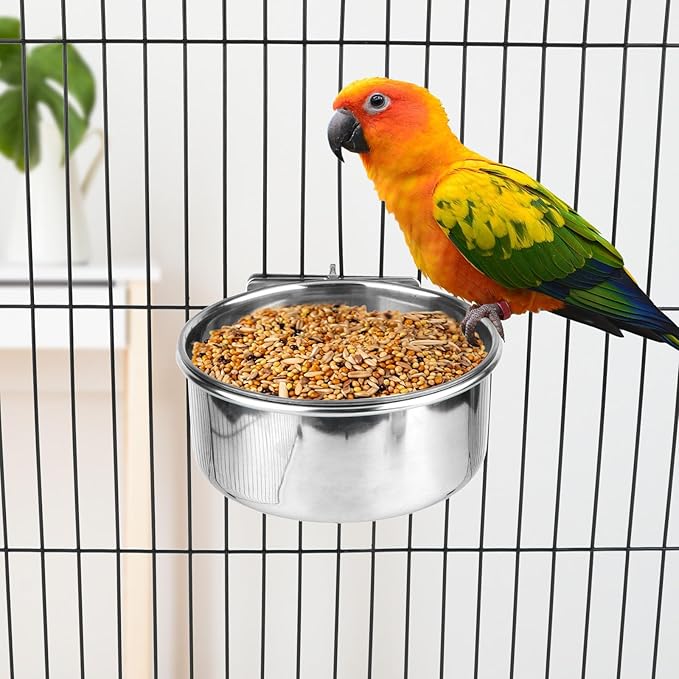 Hypeety Stainless Steel Food Water Bowl for Pet Bird Crates Cages Coop Dog Cat Parrot Bird Rabbit Pet 2PCS (Medium,4.7 * 2.1in)