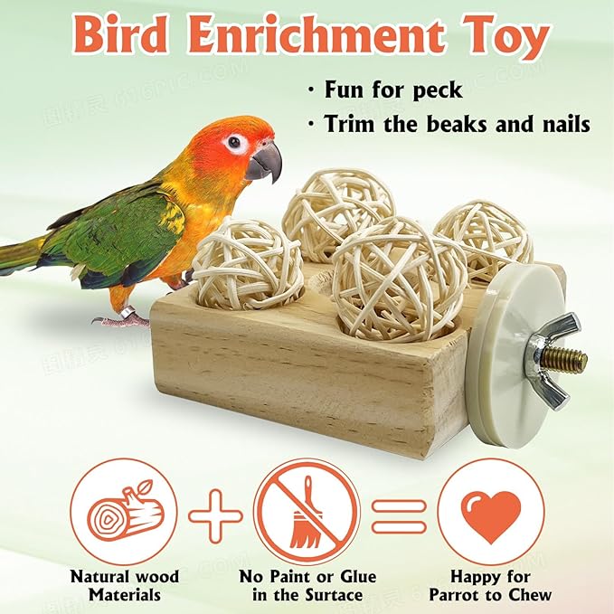 Hamiledyi Wooden Foraging Puzzle Toys for Small Birds - Interactive Parrot Toys Cage Enrichment for Conure, Parakeet, Lovebirds, Budgie, Slow Feeder Bird Activity Toys (Small)