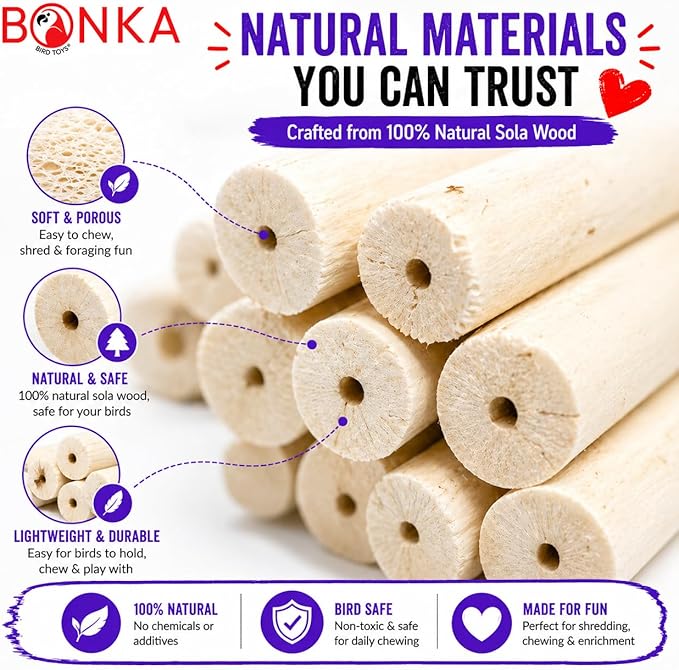 1288 Pk6 Natural Sola Stick Bonka Bird Toys Soft Forage Chew Parrot Parrotlet Budgie Finch Macaw