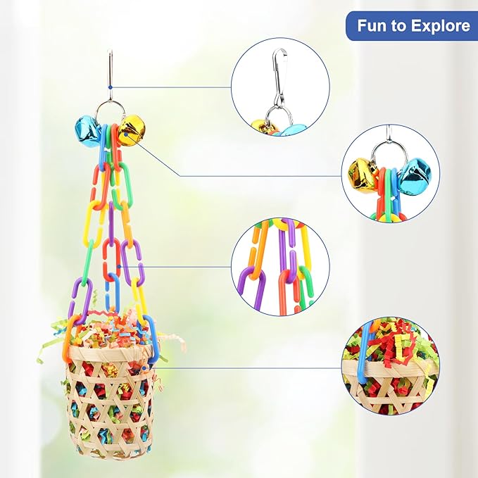 Wontee Bird Colorful Shredding Crinkles Foraging Toys Natural Sola Ball for Parrots Cockatiels Conures Budgies Senegal (Bamboo Basket (2 Pack))