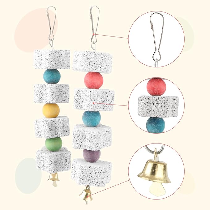 Hypeety Colorful Parrot Calcium Teeth Mouth Molar Grinding Stone Parakeet Parrot Budgie Cockatiel Cage Toy Hammock Swing Toy Hanging Toy Parrot Chewing Toy (2pcs)