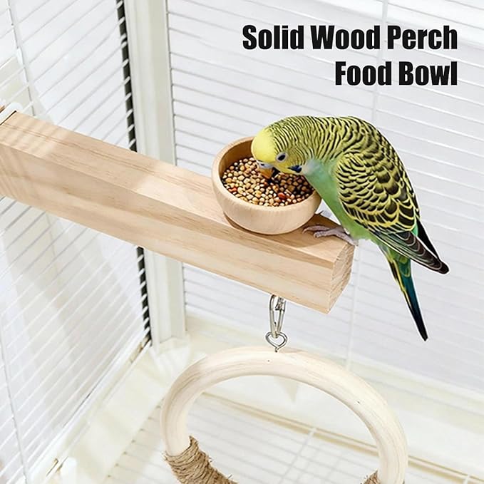 Natural Wood Bird Ladder Perch Toy - Chewable Safe Parrot Climbing Toy for Cockatiel, Finch & Other Small to Medium Birds, Bird Cage Accessories with Easy Screw Installation (Wooden Loop Perch)