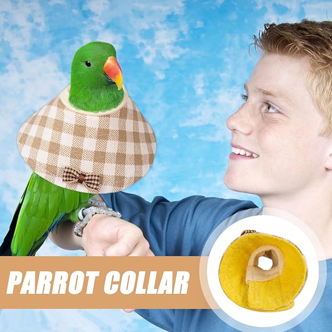 Feather Plucking Bird Collar - Adjustable Annti Peck Neck Guard, Soft Parrot Recovery Wrap | Lightweight Comfortable Protective Aid Avian Vest Cone, Pet Costume for Quaker, Monk Parakeets