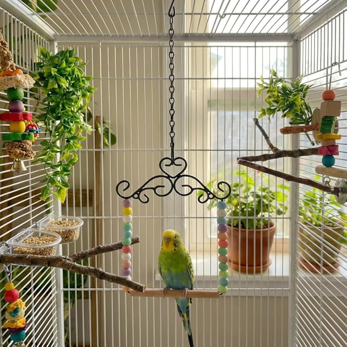 Hummingbird Swing & Perch for Outdoor – Rust-Resistant Metal Bird Perch with Colorful Beads, Easy Hanging Garden Accent Near Feeder, Bird Bath & Hummingbird House (2 PCS)