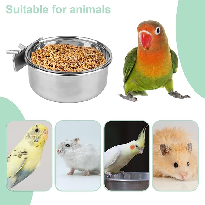Hypeety Stainless Steel Food Water Bowl for Pet Bird Crates Cages Coop Dog Cat Parrot Bird Rabbit Pet 2PCS (Small,3.9 * 1.9in)