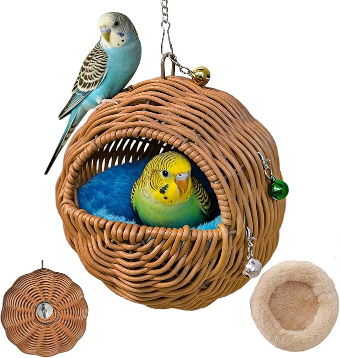 Bird Nest, Warm Bird Bed for Cage Parrot Nesting House Hanging Parakeet Cage Accessories for Lovebird, Canary, Budgie, Finch, Hamster (G-Hole Style)