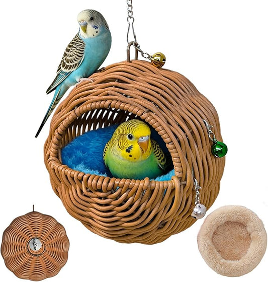 Bird Nest, Warm Bird Bed for Cage Parrot Nesting House Hanging Parakeet Cage Accessories for Lovebird, Canary, Budgie, Finch, Hamster (G-Hole Style)